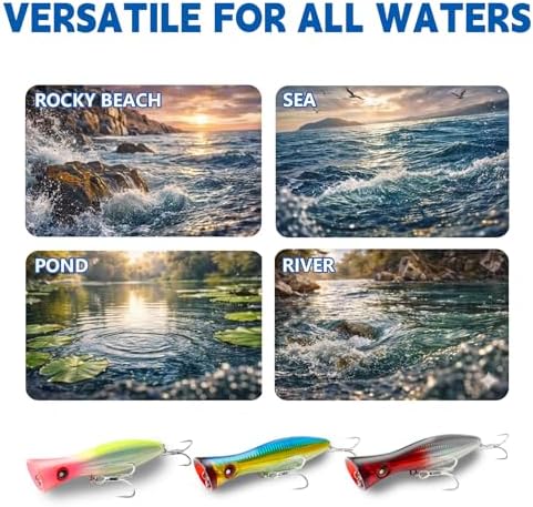6.2 Inch 2.73 oz Saltwater Topwater Popper Fishing Lures with 3/0 4X Strengthened BKK Treble Hooks, Through-Wire for Strength & Durability, Target GT, Tuna, Sea Bass, Marlin - Image 6