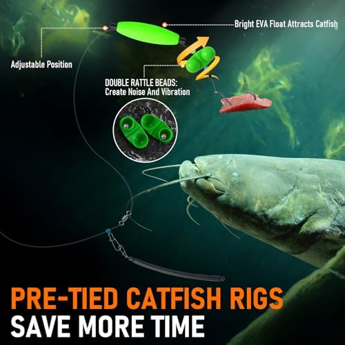 Catfish Rigs Set – 6 Pre-Tied Rigs with 2 Sinker Sliders & 2oz Dragging Weights, Float Rigs Tackle, Santee Rig, Circle Hooks– Complete & Ready-to-Use Kit - Image 4