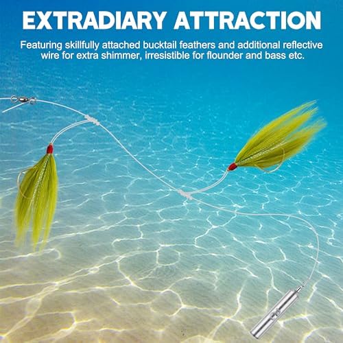 Fishing Teaser Rigs Saltwater, 3/6 Pack Flounder Rigs Hand Tied Sea Bass Hi Lo Rig Fishing Bait Rigs Multicolor Mylar Bucktail Teasers Rig for Flounder Fluke Halibut Sea Bass - Image 5