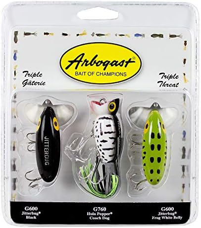 Arbogast Triple Threat Fishing Lure 3-Pack - Includes Jitterbug Lures and Hula Popper Lures by Arbogast