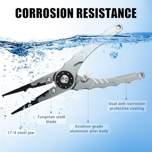 7.8" Lockable Saltwater Fishing Pliers, Aviation-grade Aluminum & Tungsten Cutters | Corrosion-Proof, with Replaceable Blades Set, Fishing Gear Gifts for Men, Adults, Kids - Image 3