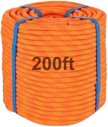 200ft 3/8 Inch Climbing Rope, Heavy Duty Arborist Rope(Orange) by Kynara