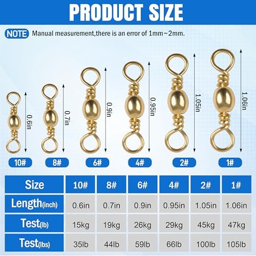 SILANON Barrel Swivels Fishing Tackle,60/120pcs Rolling Ball Fishing Swivels Connector Stainless Brass Solid Rings High Strength Saltwater Fishing Swivels Accessories - Image 3