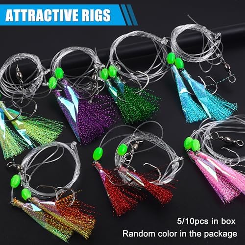 Fishing Bait Rig Saltwater Flounder Rigs with Mono Leader Swivel Fish Skin for Flounder Sea Bass Halibut Black Pompano 5/10packs - Image 5