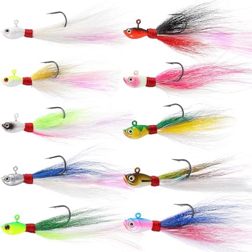 10 Pcs Bucktail Jigs Saltwater Hair Jig Fishing Lures by Motionchic