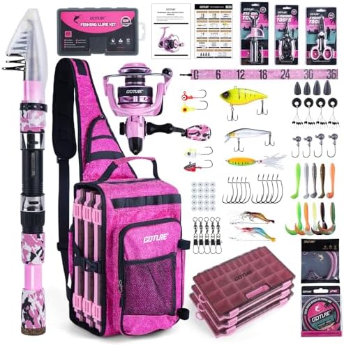 Goture Fishing Kits for Adult,Fishing Pole and Reel Combo, OpenSide Fishing Sling Tackle Storage Bag with 3 Tackle Boxes,Gift for Men by Goture