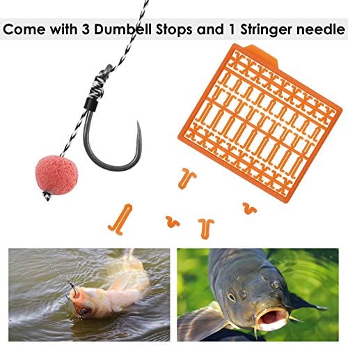 Carp Fishing Hair Rigs, 20 Pcs Curved Barbed Carp Hook Anti-Tangle Swivel Braided Thread line with 3 Card Boilie Bait Stops Dumbell Stoppers and Stringer Needle - Image 5