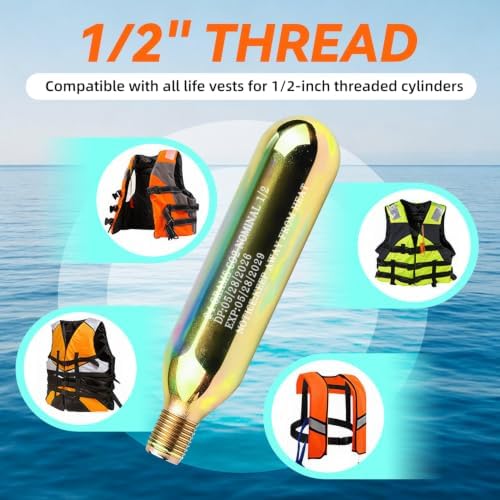 2Pack 24G Co2 Cartridge Cylinder for Life Vest, Accessory for C02 PFD Rearming Kit, for Auto/Manual Inflating Life Jacket, for Adult, Used for Fishing, Surfing, Sea/Ocean Activities - Image 3