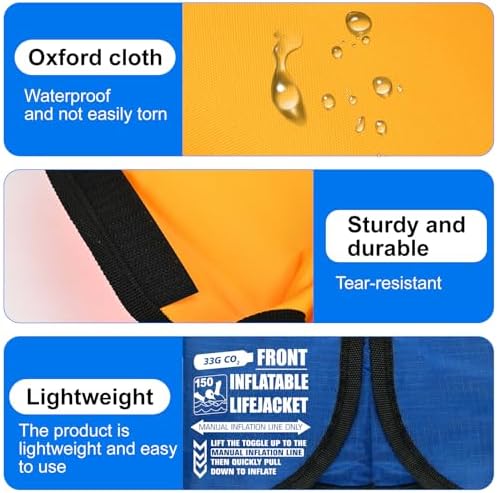 2-Pack Adult Automatic Inflatable PFD Jacket, Adjustable and Lightweight Water Sports Vest for Kayak SUP Paddleboarding Boating Sailing Fishing (Buoyancy is Greater Than 150 N) - Image 3