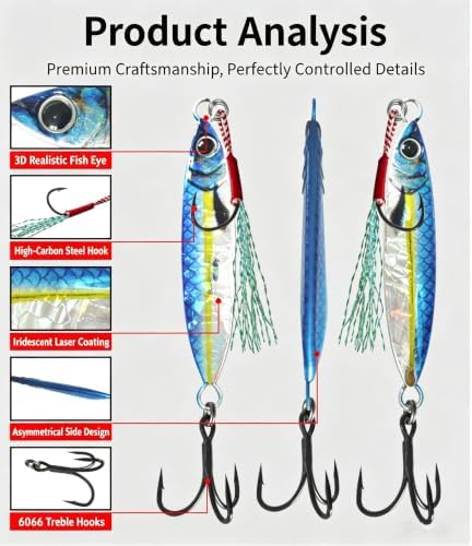 6 Pack 0.7oz Metal Jig Fishing Lures, Saltwater Freshwater Spoon Jigs with Storage Box & Treble Hooks - Image 3