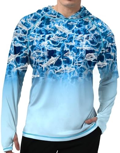 Men's UPF 50+ Sun Protection Hoodie, Long Sleeve Fishing Shirt by WELIGU