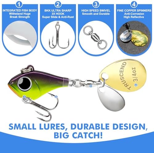 TRUSCEND Swim or Jig Fishing Spinner Baits for Freshwater and Saltwater, Rooster Tail Fishing Lures for Trout Bass Walleye Crappie Salmon Pike, Blade Bait with Copper Blade - Image 5