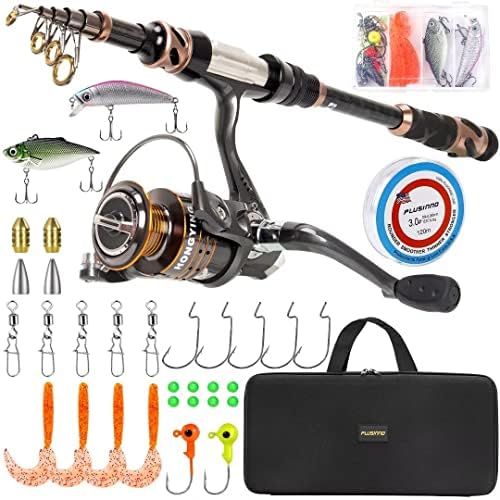 PLUSINNO Fishing Rod and Reel Combos - Carbon Fiber Telescopic Fishing Pole - Spinning Reel 12 +1 Shielded Bearings Stainless Steel BB by PLUSINNO