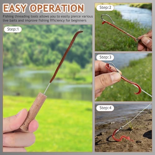 Bait Rigging Needle for Fishing Stainless Steel Worm Threader Needle with Wood Handle, Portable Carp Rigging Tool for Freshwater Saltwater - Image 2
