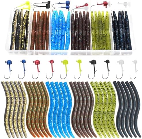 Ned Rig Kit Soft Plastic Worms Shroom Jig Heads Finesse Bass Fishing Lures by Lilureena