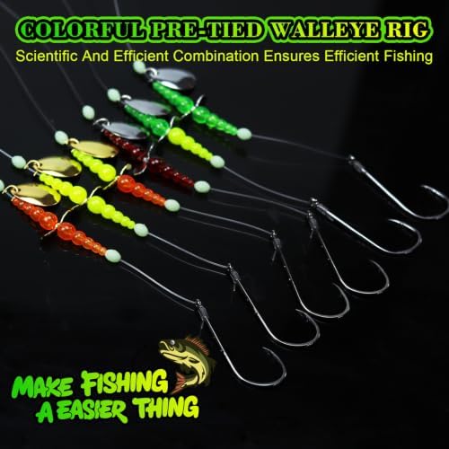 Walleye Spinner Rig 10 Pcs, Hand-Tied Crawler Harness with Colorado Blades & Baitholder Hooks – 41" 30lb Mono Leader for Freshwater Walleye Fishing - Image 5
