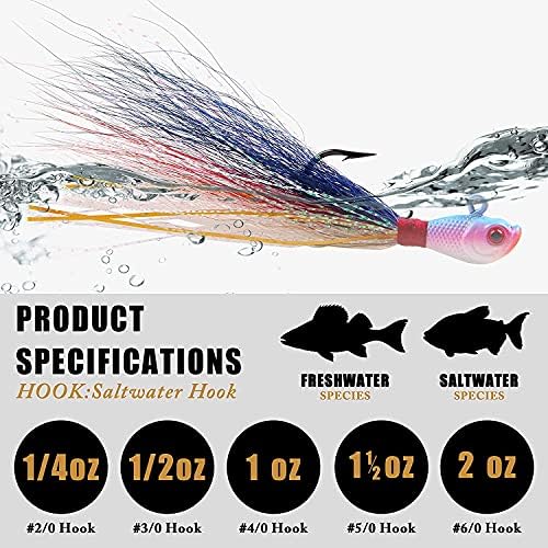 Bucktail Jigs Saltwater Lures,3/5PCS Bucktail Hair Jigs Head Fishing Lure Baits Assorted Kit for Bass Striper Bluefish Surf Fishing 1/4oz 1/2oz 1oz 1.5oz 2oz - Image 4
