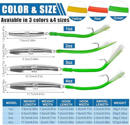 Diamond Jigs Saltwater Fishing Lures,Casting Jigging Spoon with Split Tube Tail Stainless Steel Hook Metal Jig Spoon Baits for Deep Sea Offshore Surf Fishing Bottom Sinking - Image 3