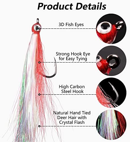 Clouser Minnow Fishing Flies, 10pcs Saltwater Fly Fishing Lures Hand Tied Clouser Minnow Fly Streamer Hooks for Bass Striper Flounder Saltwater Freshwater - Image 2