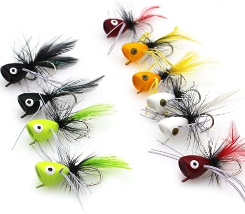 Fly Fishing Poppers, Topwater Fishing Lures Bass Crappie Bluegill Sunfish Panfish Trout Salmon Perch Steelhead Flies for Fly Fishing Bass Panfish Bluegill Trout Salmon by FishingPepo