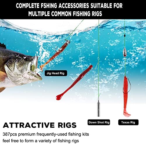 PLUSINNO 253/387pcs Fishing Gear Accessories Kit, Fishing Tackle Box with Tackle Included, Fishing Hooks, Fishing Weights Sinkers, Spinner Blade, Fishing Equipment for Bass Trout Bluegill Crappie - Image 5