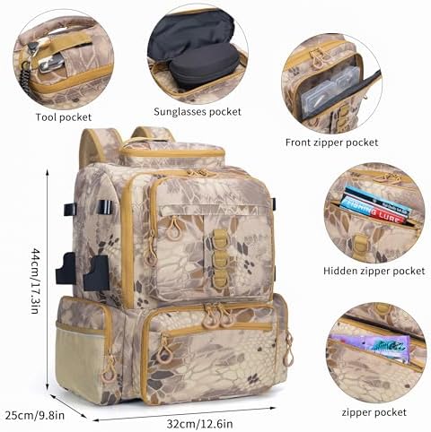 Rabjen Fishing Tackle Backpack, 45L Storage Waterproof Travel Bag Store Fishing Gear with Insulated Top Pocket - Image 3