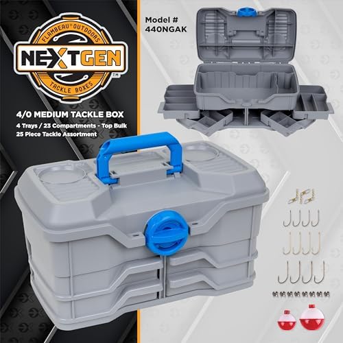 Flambeau Outdoors NextGen 4/0 Tackle Box, 4 Pivot Trays, 25-Piece Kit, Gray - Image 2