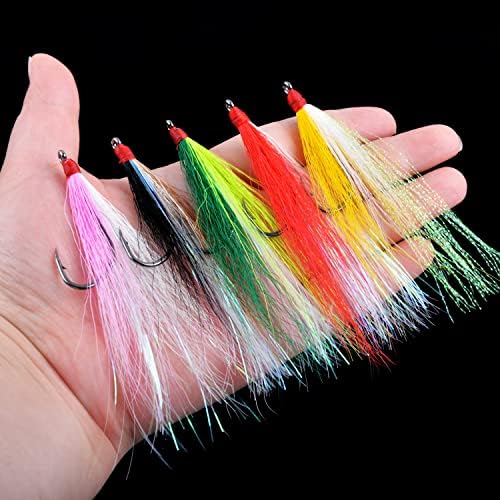 Bucktail Teasers with Hook Saltwater, Fishing Teaser Lures Flounder Rig Fishing Jig Hooks 5 Colors for Flounder Salmon Trout Sea Bass - Image 5