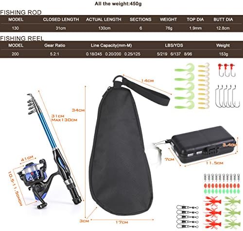 Leo Light Weight Kids Fishing Pole Telescopic Fishing Rod and Reel Combos with Full Kits Lure Case and Carry Bag for Youth Fishing and Beginner 130CM (Rod and Reel Combos with Full Kits and Carry Bag) - Image 3