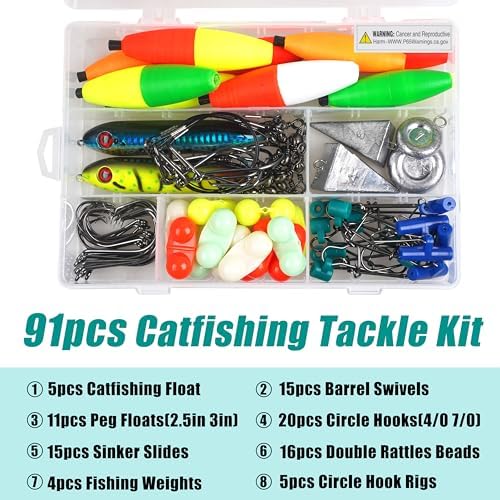 Catfish Rigs Catfishing Tackle Making Kit, 91pcs Santee Cooper Rig with Catfish Floats Rattling Line Peg Floats Pyramid Sinker Catfish Rattle Catfishing Rig Equipment - Image 6