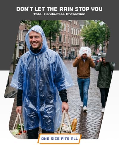 Hagon PRO Disposable Rain Ponchos for Adults, Hooded Poncho, Family 5 Pack - Image 3