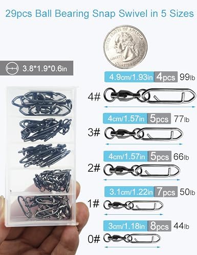Ball Bearing Fishing Swivels with Speed Clips - 29pcs/Box Black Nickel Stainless Steel Snap Swivels, Size 0# - 4# Saltwater & Freshwater Quick Change Lure Snap - Image 5