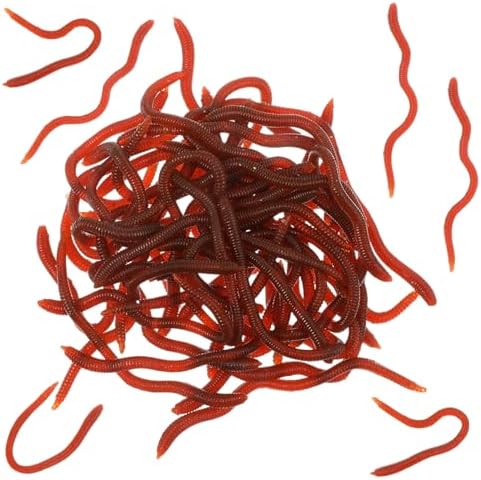 50 Pcs Fake Worms Soft Lure Trout Worm Earthworm 3.35 in Faux Lifelike Stretchy Rubber Earthworms Trick Fishing Lures Baits for Halloween Sensory Bin April Fool's Day Party by Unknown