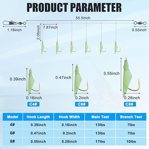 Fishing Bait Rigs Saltwater, 12 Packs Surf Fishing Lure Bait Rigs Set with Fish Skin Glow Beads String Hooks Swivels Mackeral Herring Baitfish Sea Bass Rigs - Image 5