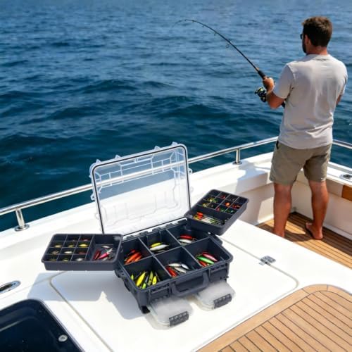 Fishing Tackle Box 3 Tiers Lure and Accessory Storage Organizer with Removable Tackle Tray Grey Tackle Trays for Anglers (Grey) - Image 4
