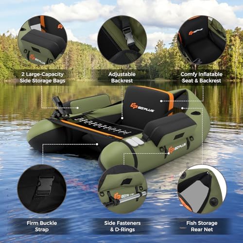 Goplus Inflatable Float Tube, Fishing Belly Boat with Fish Ruler, Pump, Storage Pockets, Adjustable Straps, Fishing Float Tube for Angling, 350LBS Load Capacity - Image 3