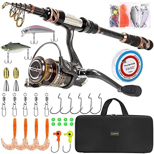 PLUSINNO Fishing Rod and Reel Combos - Carbon Fiber Telescopic Fishing Pole - Spinning Reel 12 +1 Shielded Bearings Stainless Steel BB by PLUSINNO