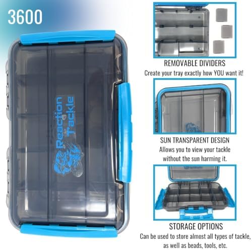 Reaction Tackle Premium Tackle Trays, Water Resistant Fishing Tackle Box Organizers with Triple Clip Closure, Removable Dividers and Clear View Design - 3600 (4-Pack) - Image 4