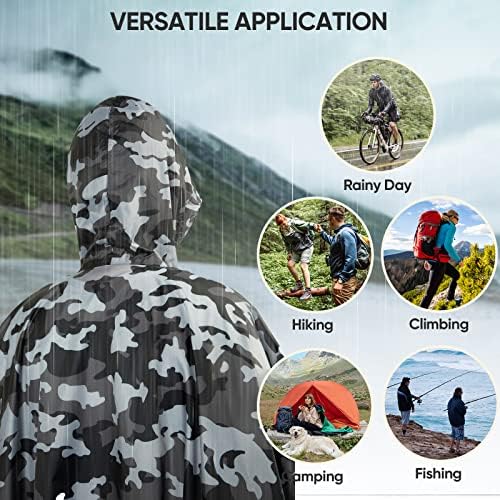 PTEROMY Hooded Rain Poncho for Adults, Reusable Waterproof Raincoat - Image 6