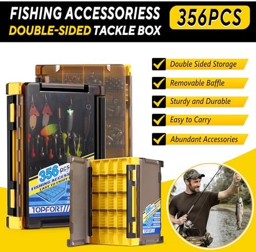 TOPFORT 187/343pcs Fishing Accessories Kit, Organized Fishing Tackle Box with Tackle Included, Fishing Hooks, Fishing Weights Sinkers, Fishing Gear and Equipment, Fishing Gift for Men - Image 2