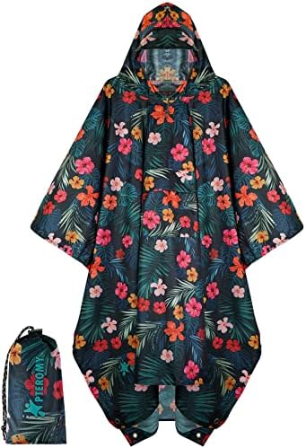 PTEROMY Hooded Rain Poncho for Adults, Reusable Waterproof Raincoat by PTEROMY