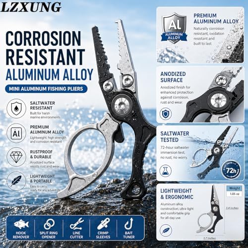 Mini Fishing Pliers with Zinger Retractor, Split Ring Pliers for Saltwater & Freshwater, Tungsten Carbide Braid Cutters & Hook Remover, Compact Multitool for Freshwater Fly Fishing,Bass Fishing - Image 5
