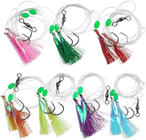 Fishing Bait Rigs Saltwater,6/12packs Flounder Rigs with Mono Leaders Swivels Hooks Beads and Fish Skin for Flounder Sea Bass Halibut Black Pompano Fishing by JOGFFDE