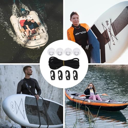 4 Pcs Stainless Steel D-Ring Patch Kit, with 1 Bungee Cord Rope, 4 Cord Hooks, Paddle Board Accessories for Kayak, Inflatable Boat, Caneo, No Glue Included - Image 7