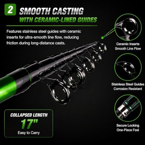 TORVEX Telescopic Fishing Rod,Travel Spinning Rod with Ceramic Guides, Stainless Steel Reel Seat, EVA Handle, Portable Collapsible for Bass Trout Catfish, Freshwater Saltwater, 6-9FT - Image 3