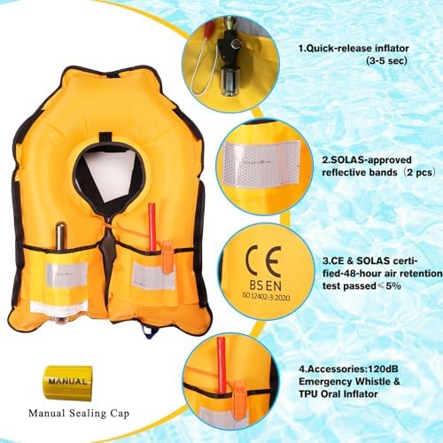Inflatable Life-Jacket for Adults| Life-Vest Inflation-PFD with Whistle| Automatic & Manual Lightweight Supports up to 300 lbs for Kayaking Fishing Boating - Image 6