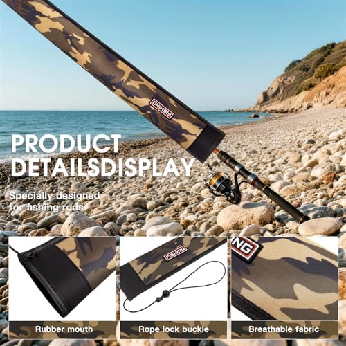 Fishing Rod Sleeve Protector, Waterproof Camouflage Pattern, Fits Casting 62in and Spinning 64in Rods, Hook Resistant with Adjustable Reel Strap, 1 Count - Image 6