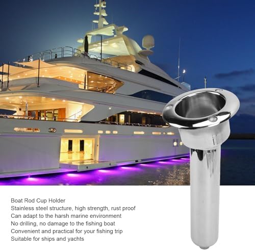 Heavy Duty Stainless Steel Deluxe Rod Holders, 2 in 1 Flush Mount Fishing Rod Pole Holders, 0 15 30 Degree Boat Fishing Rod Cup Holder 280mm Round Top Cup Holder for Yacht Ship - Image 2