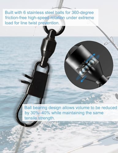 Hlotmeky Fishing Swivels with Interlock Snaps - 40 Pack Ball Bearing Swivels Black Nickel Snap Swivels High Strength Stainless Steel Corrosion Resistant Terminal Tackle for Saltwater Freshwater - Image 2