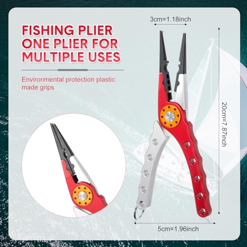 Lasnten 2 Pcs Fishing Pliers Saltwater Sheath Lanyard, Red, Silver - Image 3
